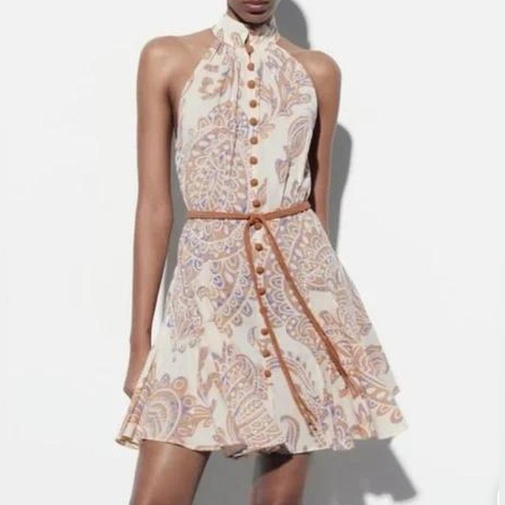 Zara Elegant Paisley Halter Dress